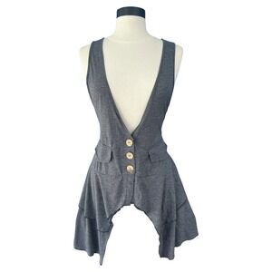 Rose Gal High Low Ruffle Button Up Grey Vest Large Indie Steampunk Boho Retro